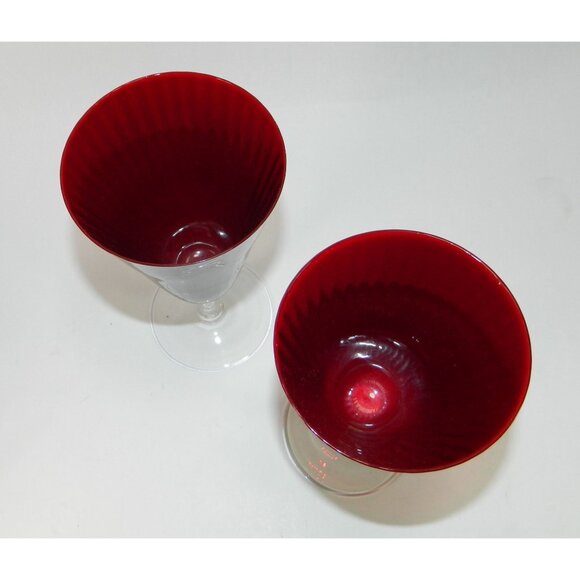 Pier 1 Ruby Red Pleated Wine Glass Wafer Stem 8" Optic Pleats Set Of 2 - Picture 8 of 12